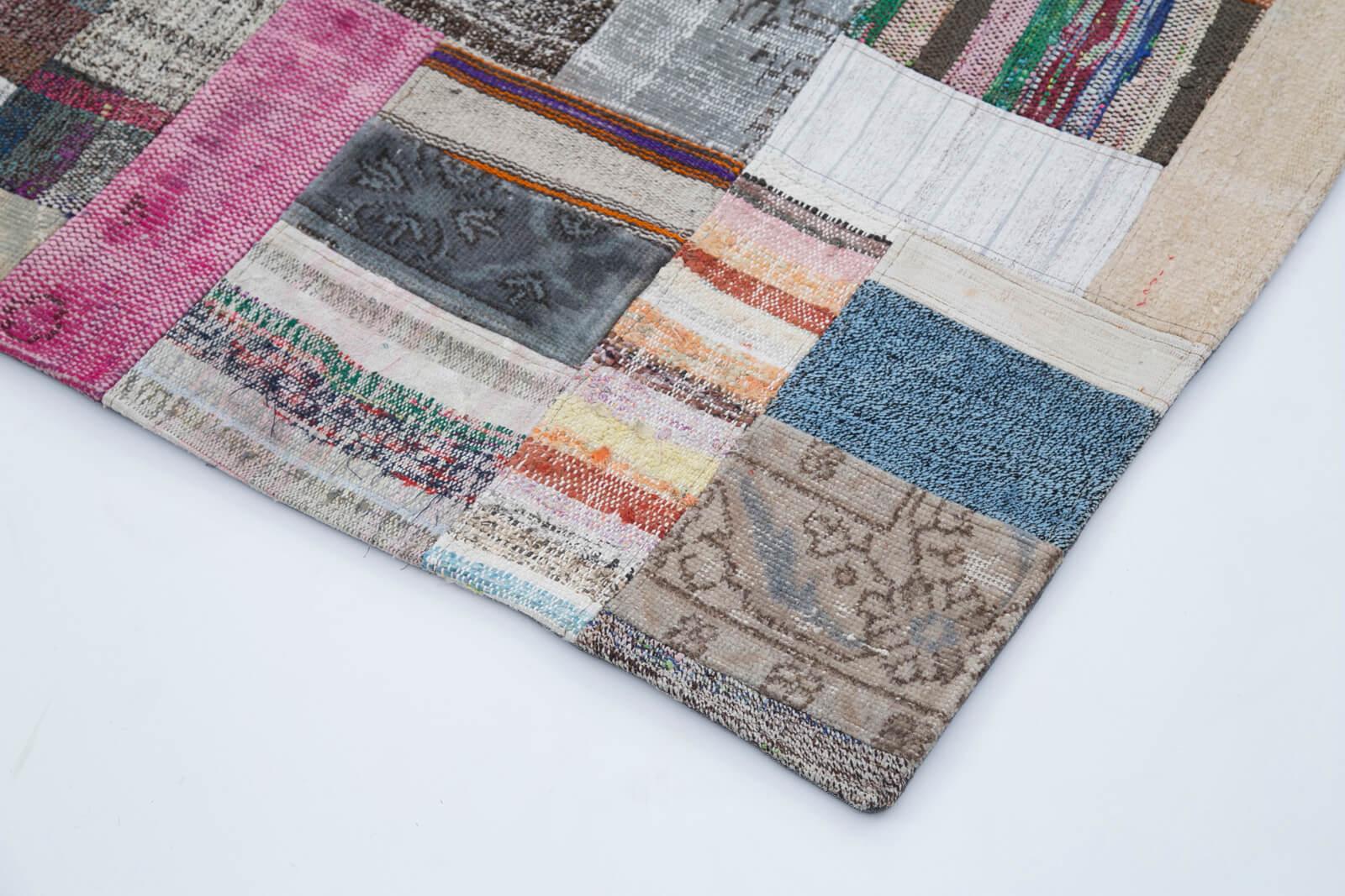 Kırk Yama Gri Patchwork Pamuk Yün El Dokuma Halısı 200x303 Agacan