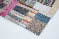 Kırk Yama Gri Patchwork Pamuk Yün El Dokuma Halısı 200x303 Agacan