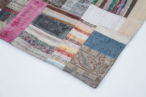 Kırk Yama Gri Patchwork Pamuk Yün El Dokuma Halısı 200x303 Agacan