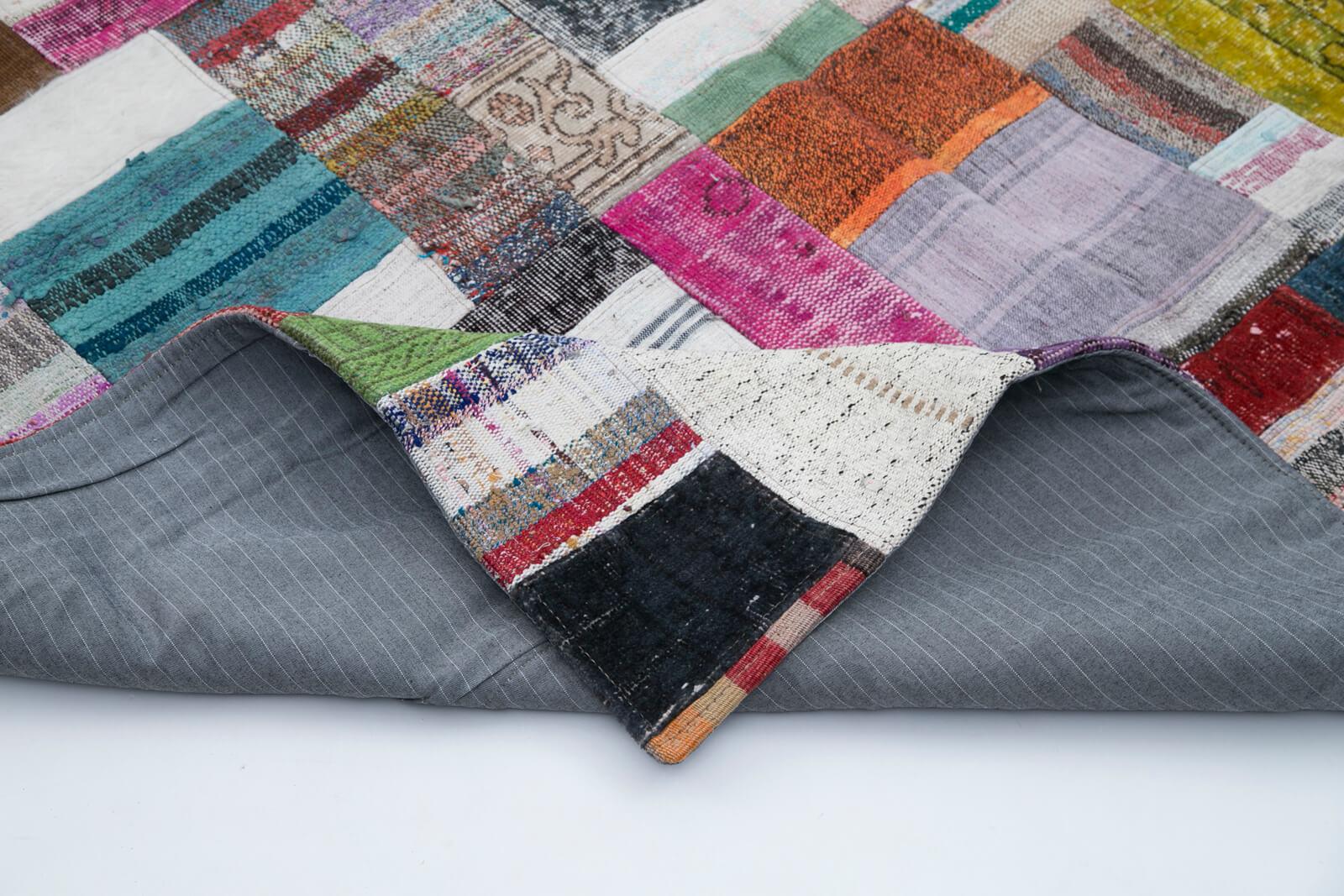 Kırk Yama Gri Patchwork Pamuk Yün El Dokuma Halısı 200x303 Agacan