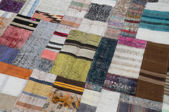 Kırk Yama Gri Patchwork Pamuk Yün El Dokuma Halısı 200x303 Agacan