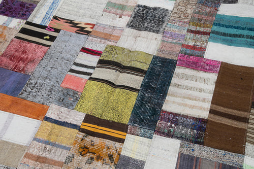 Kırk Yama Gri Patchwork Pamuk Yün El Dokuma Halısı 200x303 Agacan