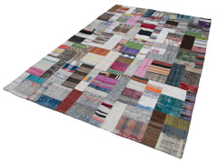 Kırk Yama Gri Patchwork Pamuk Yün El Dokuma Halısı 200x300 Agacan