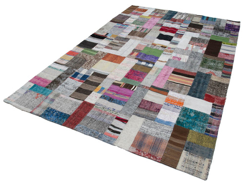 Kırk Yama Gri Patchwork Pamuk Yün El Dokuma Halısı 200x300 Agacan