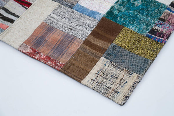 Kırk Yama Gri Patchwork Pamuk Yün El Dokuma Halısı 200x300 Agacan