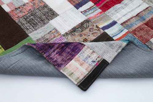 Kırk Yama Gri Patchwork Pamuk Yün El Dokuma Halısı 200x300 Agacan