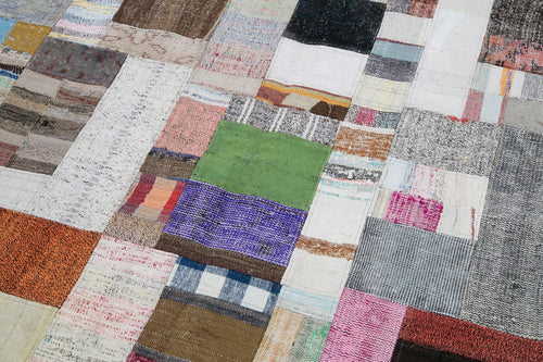 Kırk Yama Gri Patchwork Pamuk Yün El Dokuma Halısı 200x300 Agacan