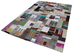 Kırk Yama Gri Patchwork Pamuk Yün El Dokuma Halısı 200x305 Agacan