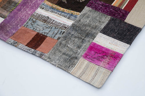 Kırk Yama Gri Patchwork Pamuk Yün El Dokuma Halısı 200x305 Agacan