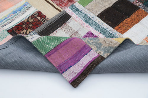Kırk Yama Gri Patchwork Pamuk Yün El Dokuma Halısı 200x305 Agacan