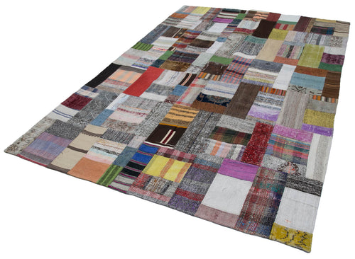 Kırk Yama Gri Patchwork Pamuk Yün El Dokuma Halısı 200x300 Agacan
