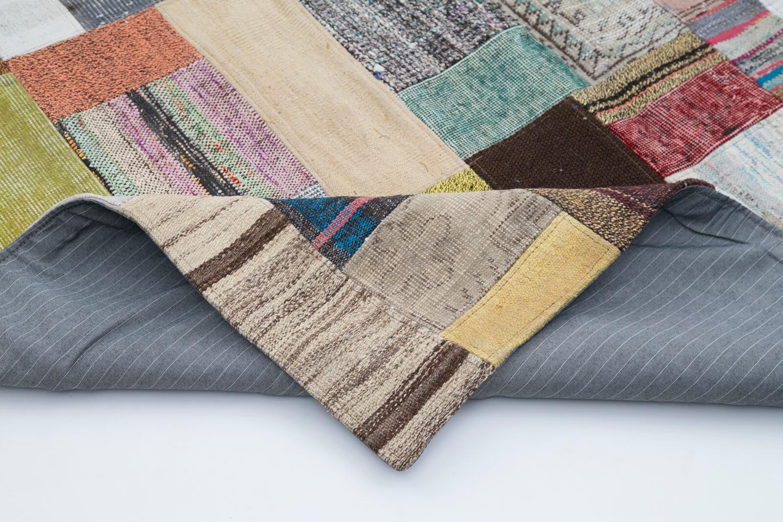 Kırk Yama Gri Patchwork Pamuk Yün El Dokuma Halısı 200x300 Agacan