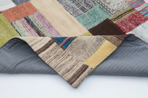 Kırk Yama Gri Patchwork Pamuk Yün El Dokuma Halısı 200x300 Agacan