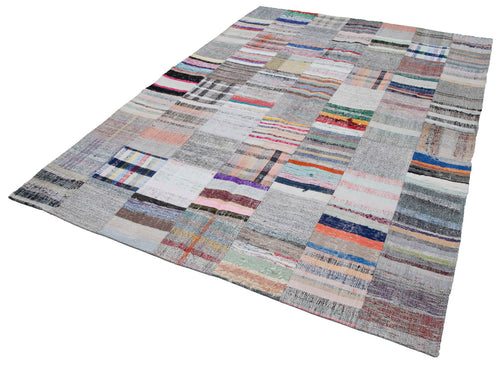 Kırk Yama Gri Patchwork Pamuk Yün El Dokuma Halısı 211x299 Agacan