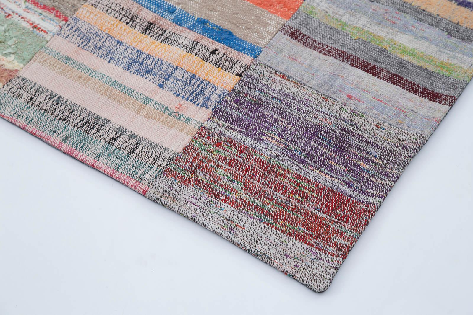 Kırk Yama Gri Patchwork Pamuk Yün El Dokuma Halısı 211x299 Agacan