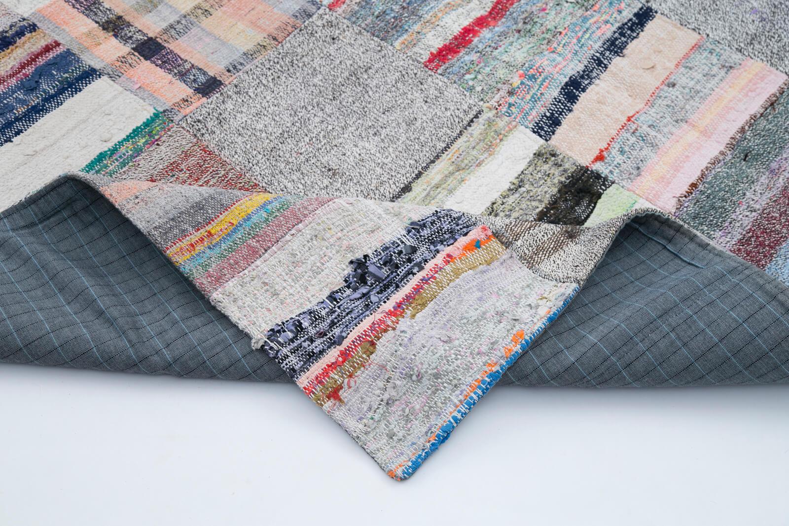 Kırk Yama Gri Patchwork Pamuk Yün El Dokuma Halısı 211x299 Agacan
