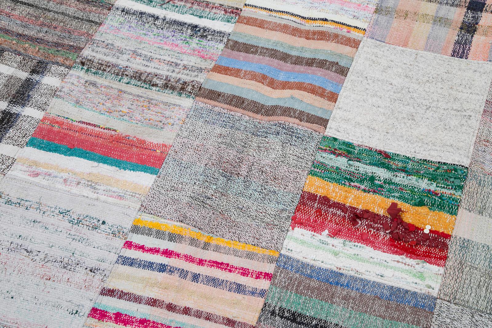 Kırk Yama Gri Patchwork Pamuk Yün El Dokuma Halısı 211x299 Agacan