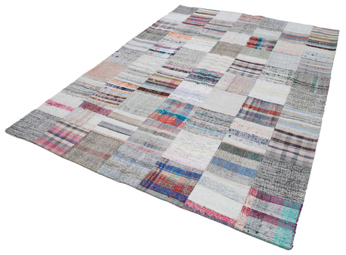 Kırk Yama Beyaz Patchwork Pamuk Yün El Dokuma Halısı 212x305 Agacan