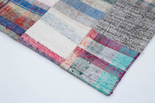 Kırk Yama Beyaz Patchwork Pamuk Yün El Dokuma Halısı 212x305 Agacan