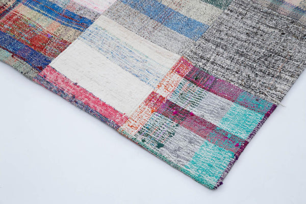 Kırk Yama Beyaz Patchwork Pamuk Yün El Dokuma Halısı 212x305 Agacan