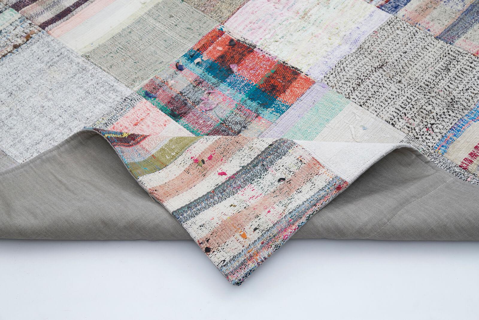 Kırk Yama Beyaz Patchwork Pamuk Yün El Dokuma Halısı 212x305 Agacan