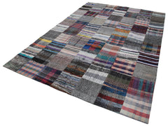 Kırk Yama Gri Patchwork Pamuk Yün El Dokuma Halısı 211x305 Agacan