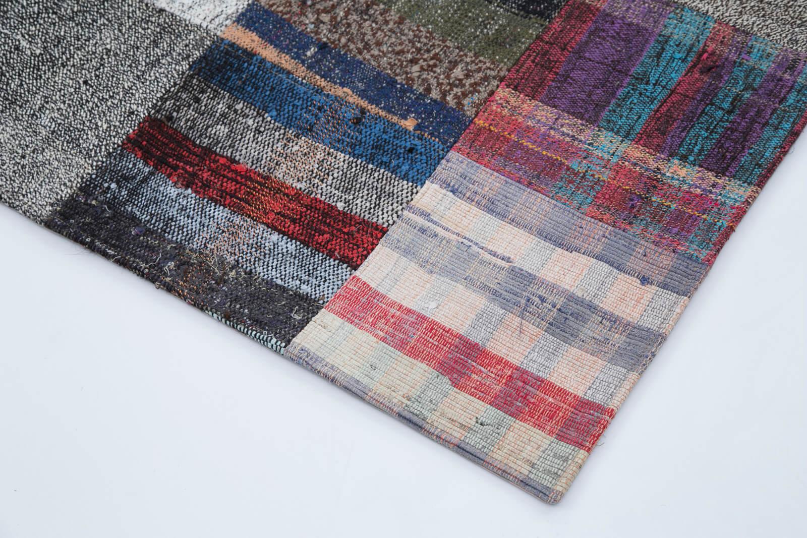 Kırk Yama Gri Patchwork Pamuk Yün El Dokuma Halısı 211x305 Agacan