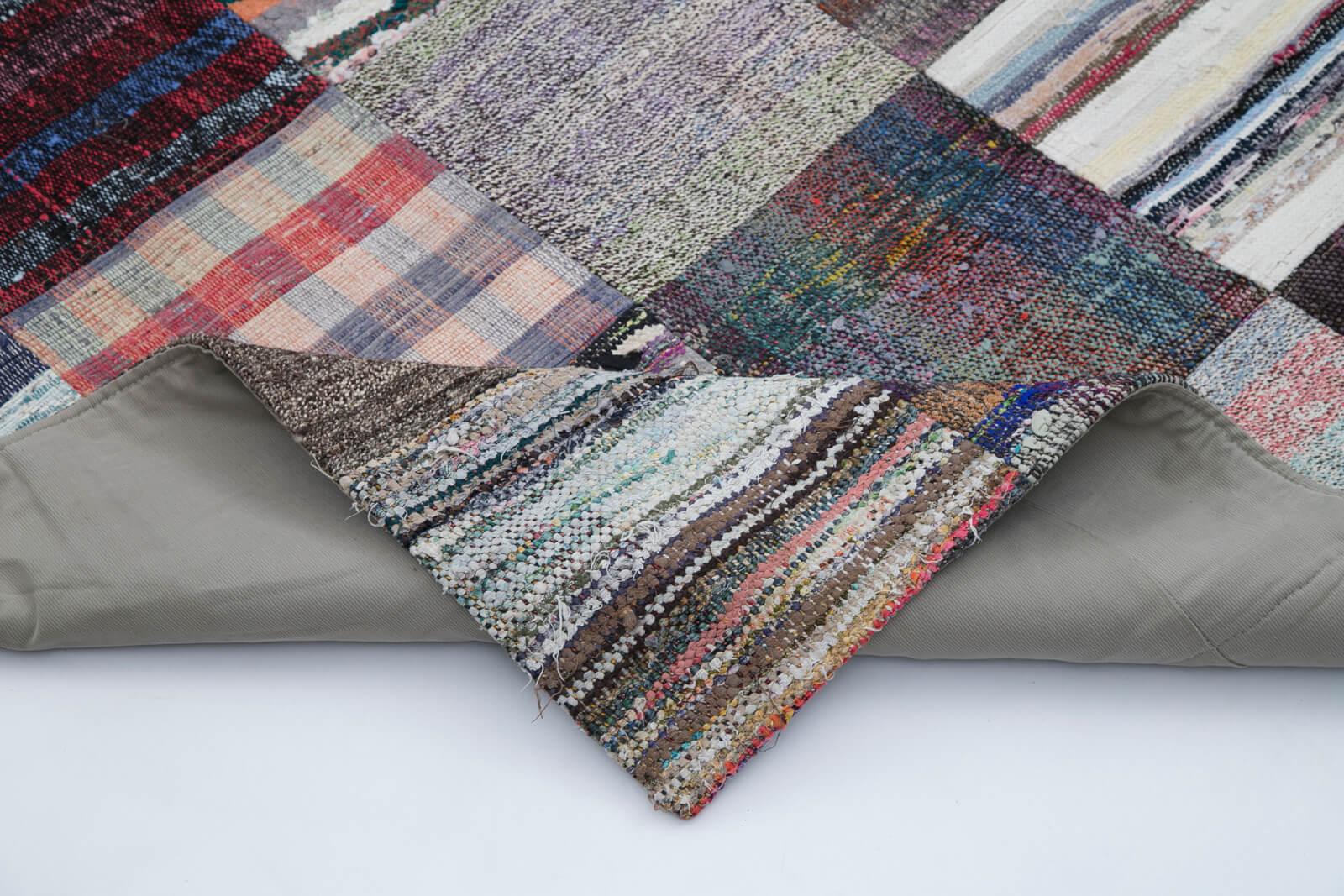 Kırk Yama Gri Patchwork Pamuk Yün El Dokuma Halısı 211x305 Agacan