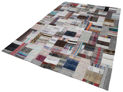 Kırk Yama Gri Patchwork Pamuk Yün El Dokuma Halısı 207x306 Agacan