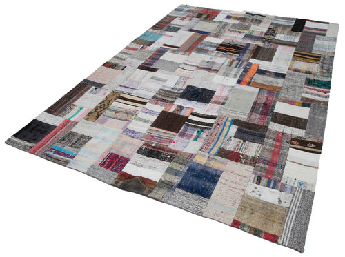 Kırk Yama Gri Patchwork Pamuk Yün El Dokuma Halısı 207x306 Agacan