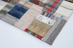 Kırk Yama Gri Patchwork Pamuk Yün El Dokuma Halısı 207x306 Agacan