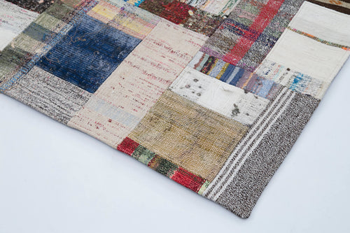 Kırk Yama Gri Patchwork Pamuk Yün El Dokuma Halısı 207x306 Agacan