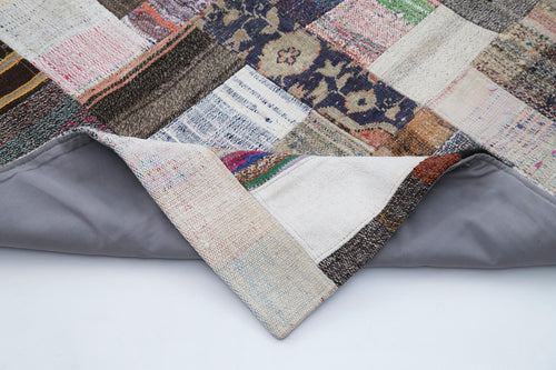 Kırk Yama Gri Patchwork Pamuk Yün El Dokuma Halısı 207x306 Agacan