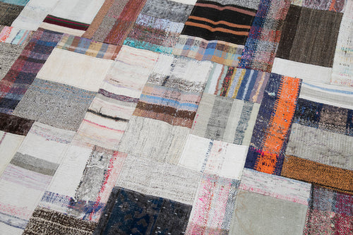 Kırk Yama Gri Patchwork Pamuk Yün El Dokuma Halısı 207x306 Agacan