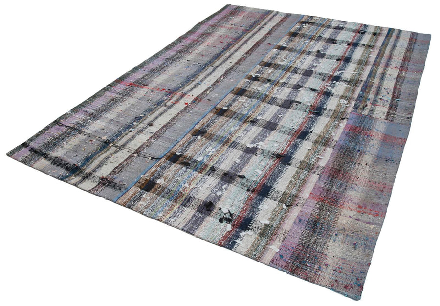 Kırk Yama Gri Patchwork Pamuk Yün El Dokuma Halısı 214x304 Agacan