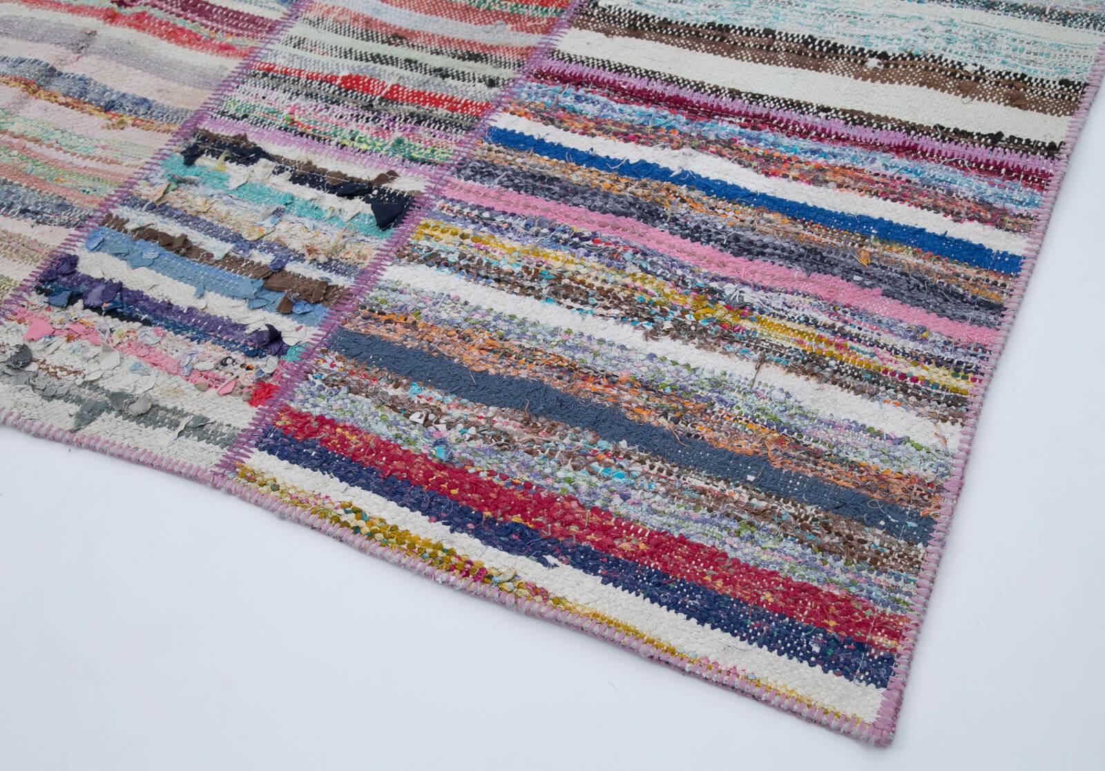 Kırk Yama Gri Patchwork Pamuk Yün El Dokuma Halısı 281x198 Agacan