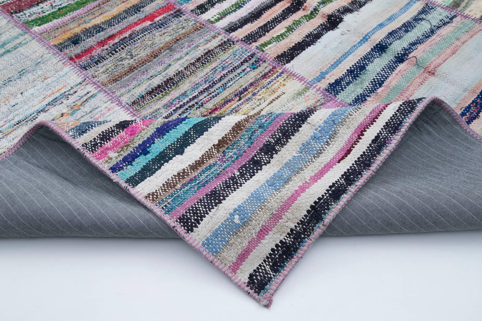 Kırk Yama Gri Patchwork Pamuk Yün El Dokuma Halısı 281x198 Agacan