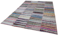Kırk Yama Gri Patchwork Pamuk Yün El Dokuma Halısı 203x285 Agacan