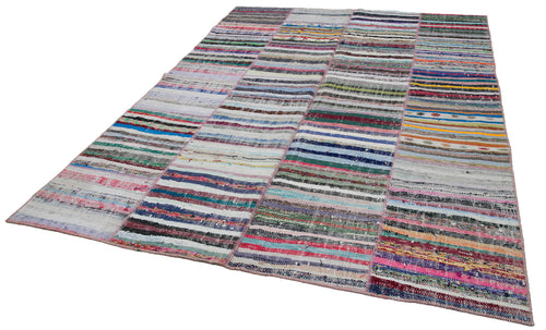 Kırk Yama Gri Patchwork Pamuk Yün El Dokuma Halısı 203x285 Agacan