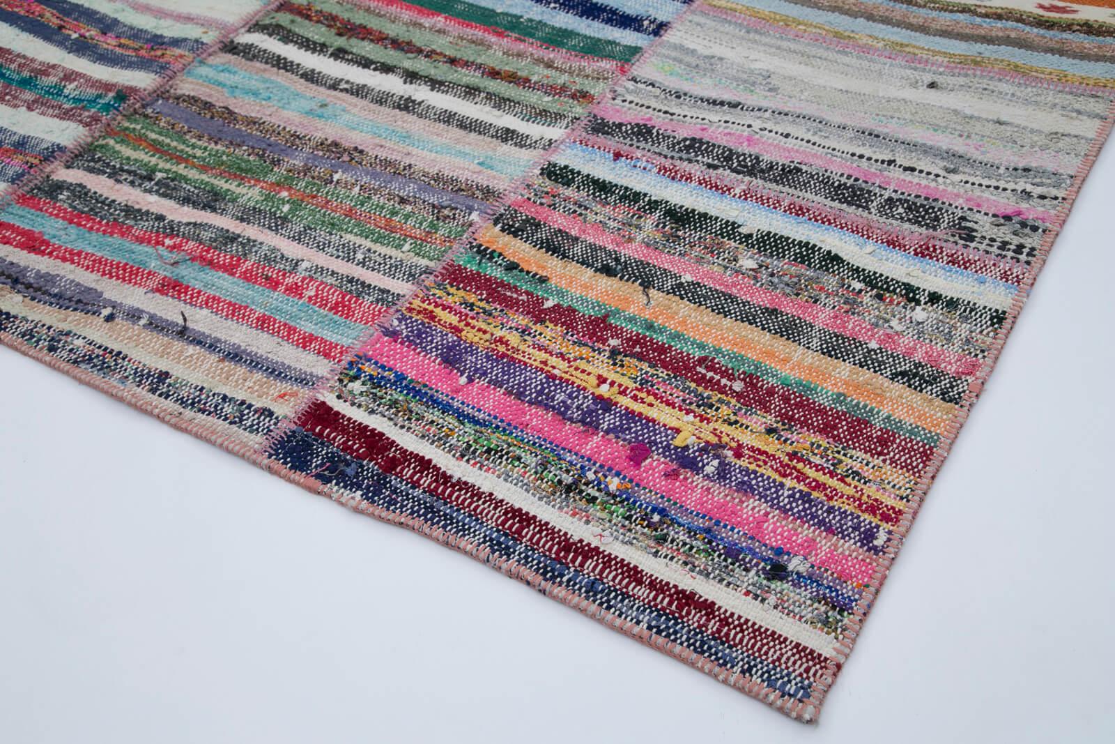 Kırk Yama Gri Patchwork Pamuk Yün El Dokuma Halısı 203x285 Agacan