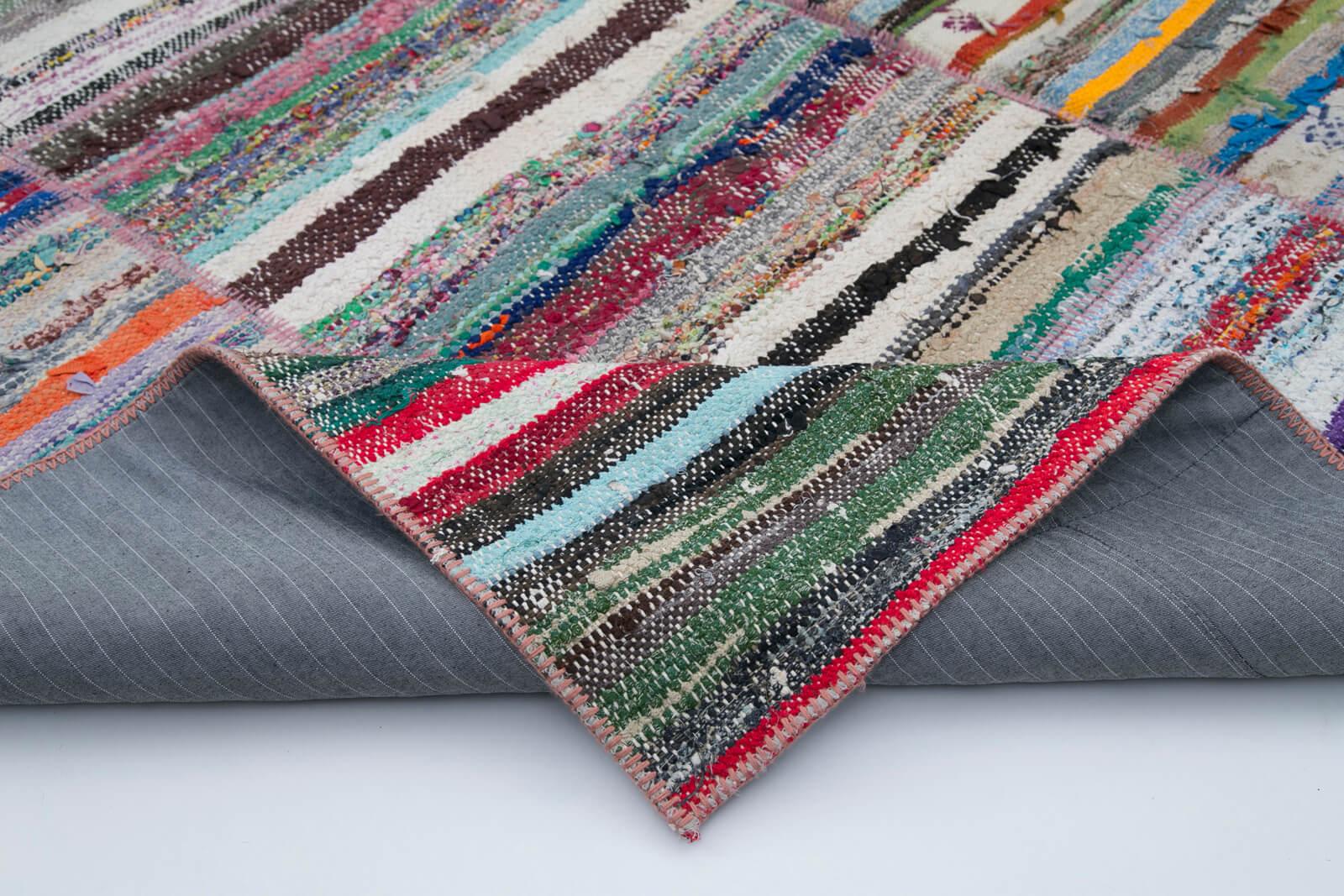 Kırk Yama Gri Patchwork Pamuk Yün El Dokuma Halısı 203x285 Agacan