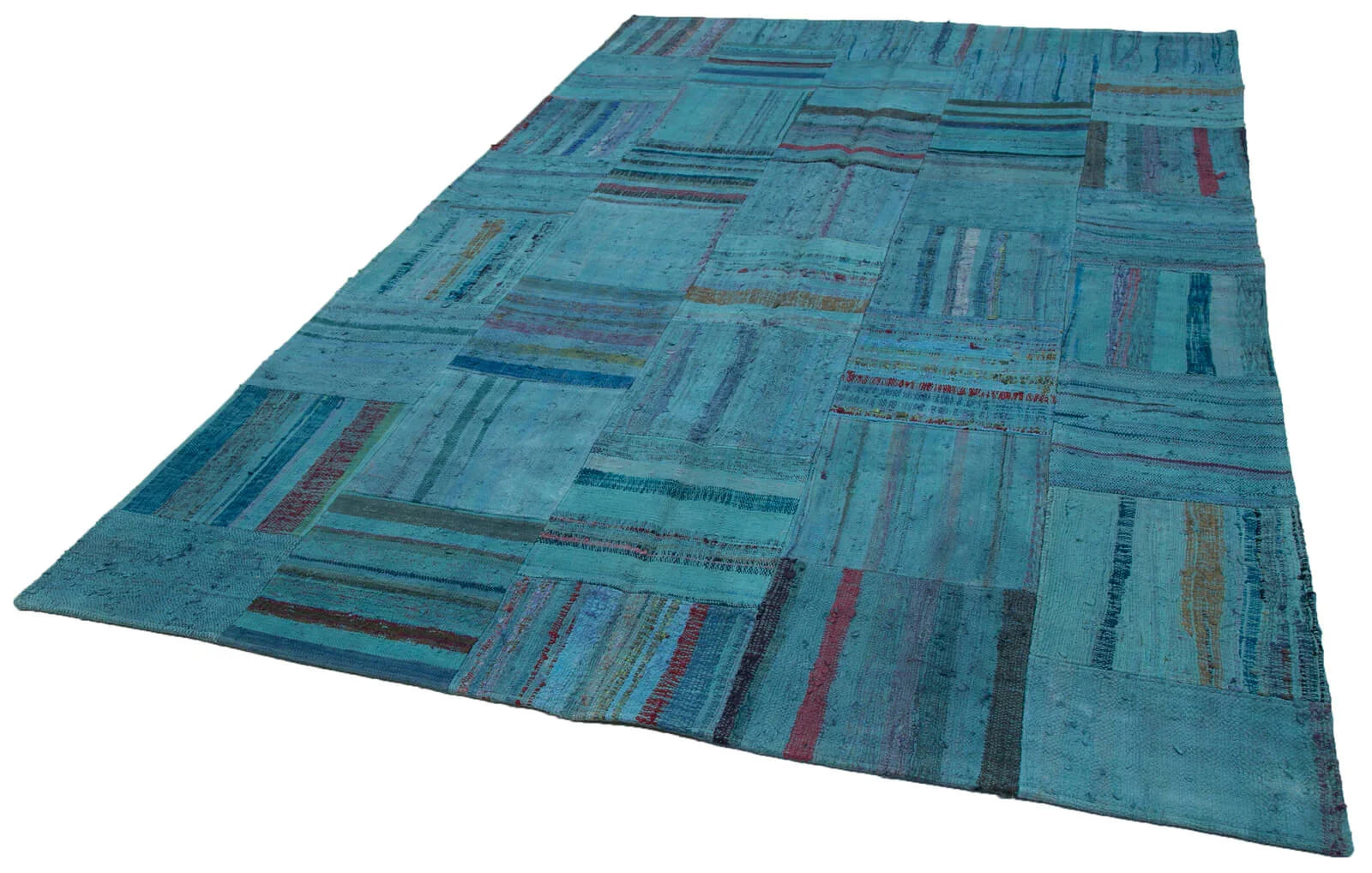 Kırk Yama Turkuaz Patchwork Pamuk Yün El Dokuma Halısı 203x308 Agacan