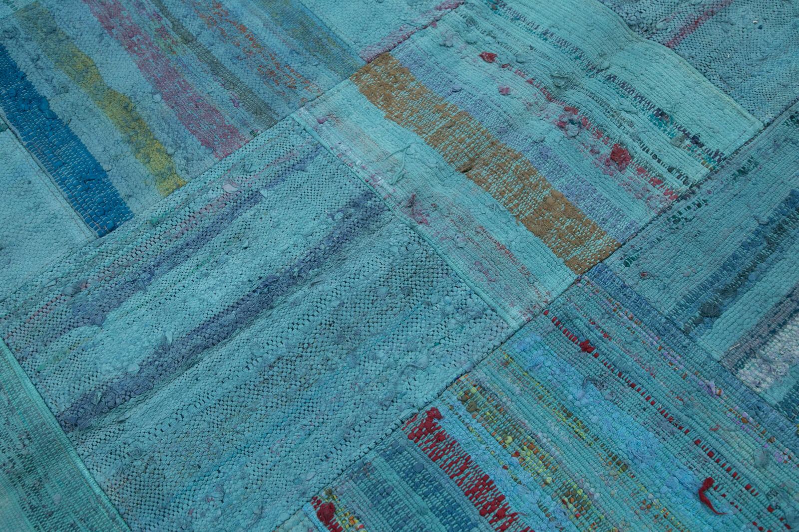 Kırk Yama Turkuaz Patchwork Pamuk Yün El Dokuma Halısı 203x308 Agacan