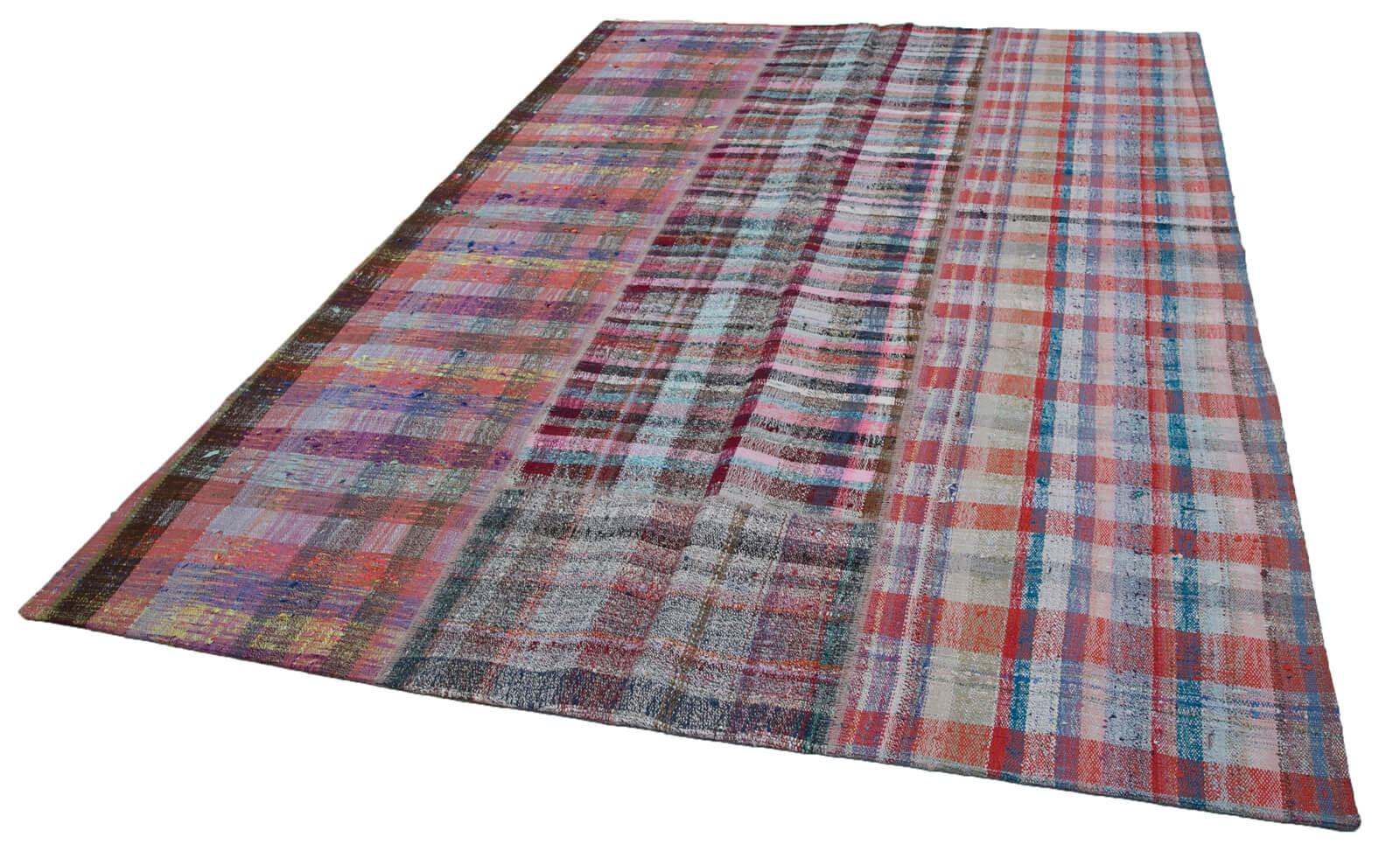 Kırk Yama Gri Patchwork Pamuk Yün El Dokuma Halısı 199x297 Agacan
