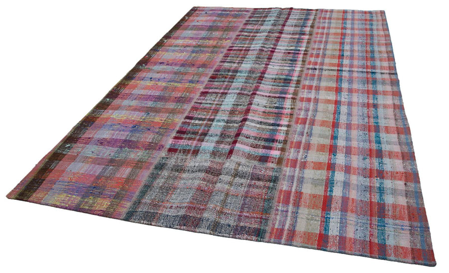 Kırk Yama Gri Patchwork Pamuk Yün El Dokuma Halısı 199x297 Agacan