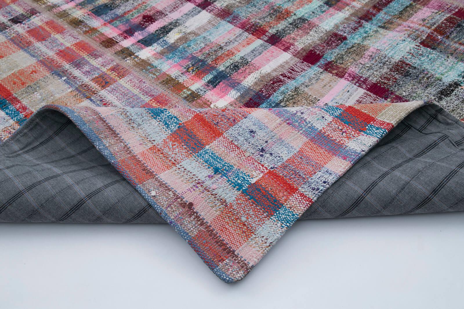 Kırk Yama Gri Patchwork Pamuk Yün El Dokuma Halısı 199x297 Agacan