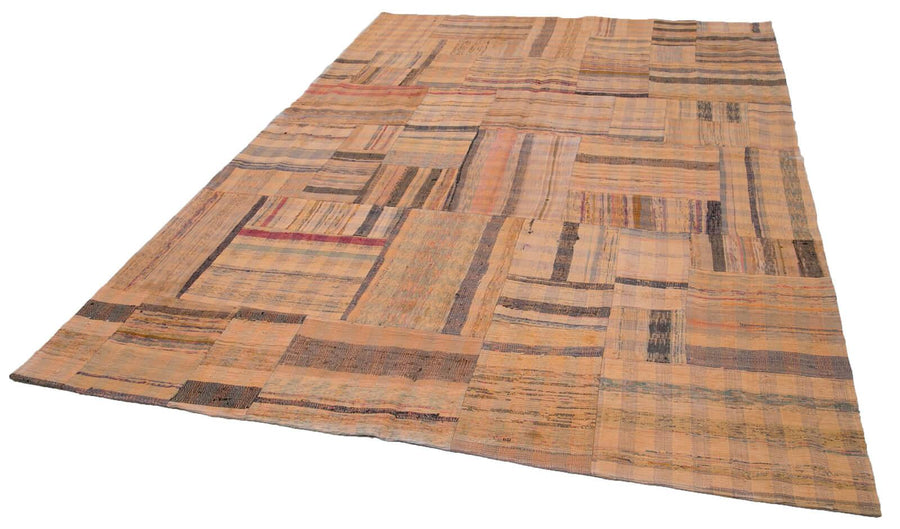 Kırk Yama Turuncu Patchwork Pamuk Yün El Dokuma Halısı 210x295 Agacan