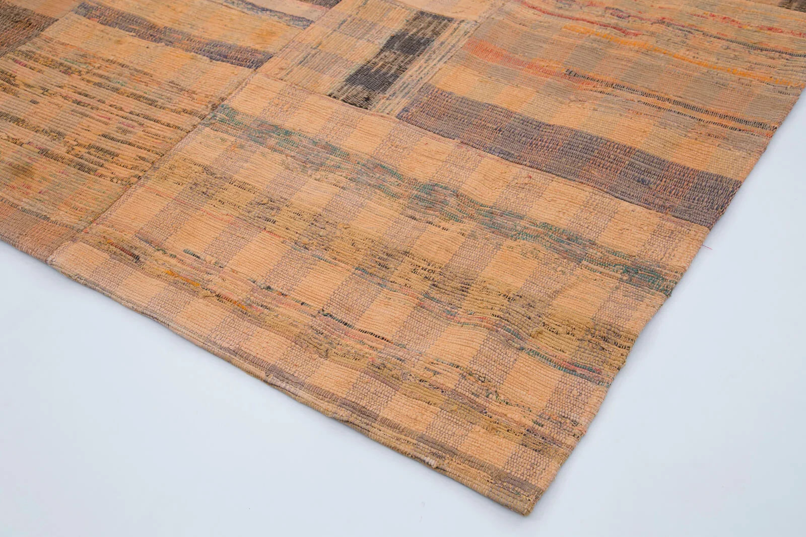 Kırk Yama Turuncu Patchwork Pamuk Yün El Dokuma Halısı 210x295 Agacan