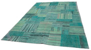 Kırk Yama Turkuaz Patchwork Pamuk Yün El Dokuma Halısı 210x296 Agacan