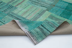 Kırk Yama Turkuaz Patchwork Pamuk Yün El Dokuma Halısı 210x296 Agacan